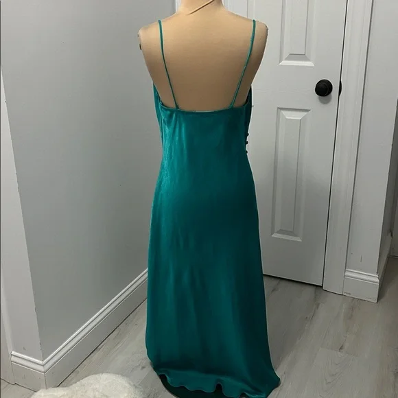 Zara Teal Satin Draped Neck Spaghetti Strap Dress - Picture 3 of 7